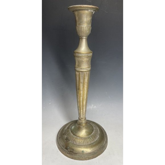 12" Antique Silverplated Brass Art Deco Silver Plate Candlestick Holder Candle - Picture 4 of 13